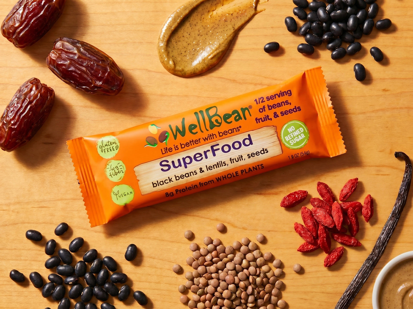 WellBean SuperFood Bar with ingredients